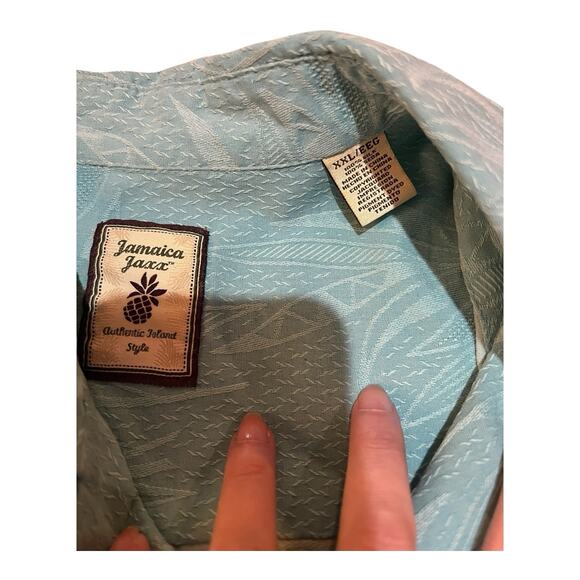 Jamaica Jaxx Blue Embossed 100% Silk Hawaiian Shirt Size XXL Aloha - Picture 12 of 12